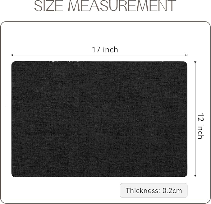 Romanstile Reversible Vinyl Placemats Set of 6, Faux Leather 100% Waterproof Oil-Proof Wipeable Place Mats, Heat Resistant Dual Sided Table Mats for Kitchen/Dining/Party (Black, 12 x 18 Inch)