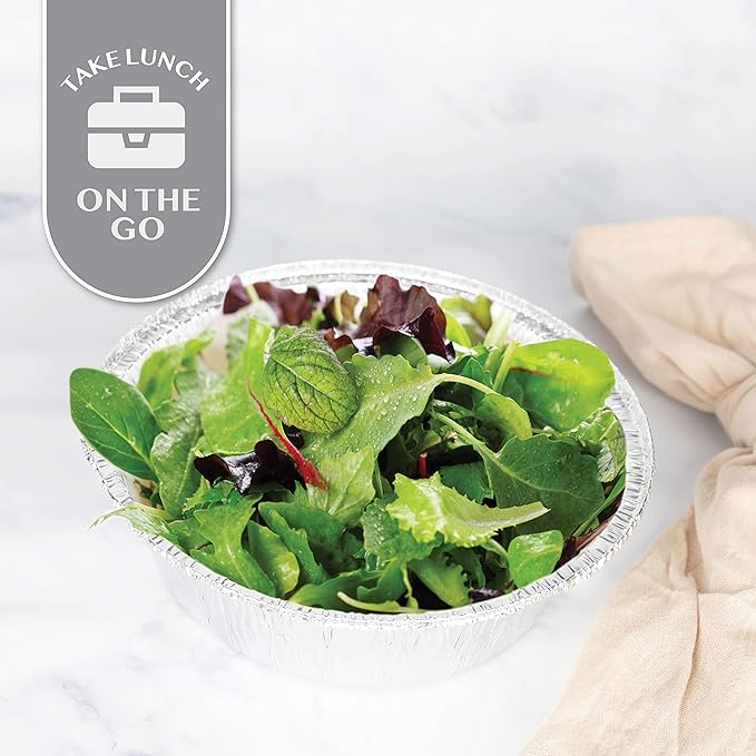 Plasticpro 7'' Inch Round Tin Foil Pans Disposable Aluminum, Freezer & Oven Safe - For Baking, Cooking, Storage, Roasting, & Reheating, Pack of 50