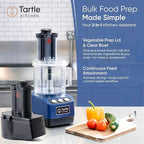 TK Tartle Commercial Food Processor - Heavy-Duty 600W Chopper, Slicer, Shredder & Blender w/Vegetable Prep Lid, Continuous Feed, 3L Mixer Bowl & Stainless Steel Blades