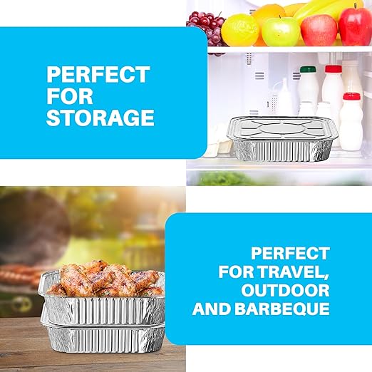 MontoPack 8” Disposable Aluminum Foil Square Baking Pans | 8 x 8 Cake Pan Tin for Broiling, Toaster Oven, Meal Prep, Roasting, Take Out | 20 Pack (8" X 8" With Lids)