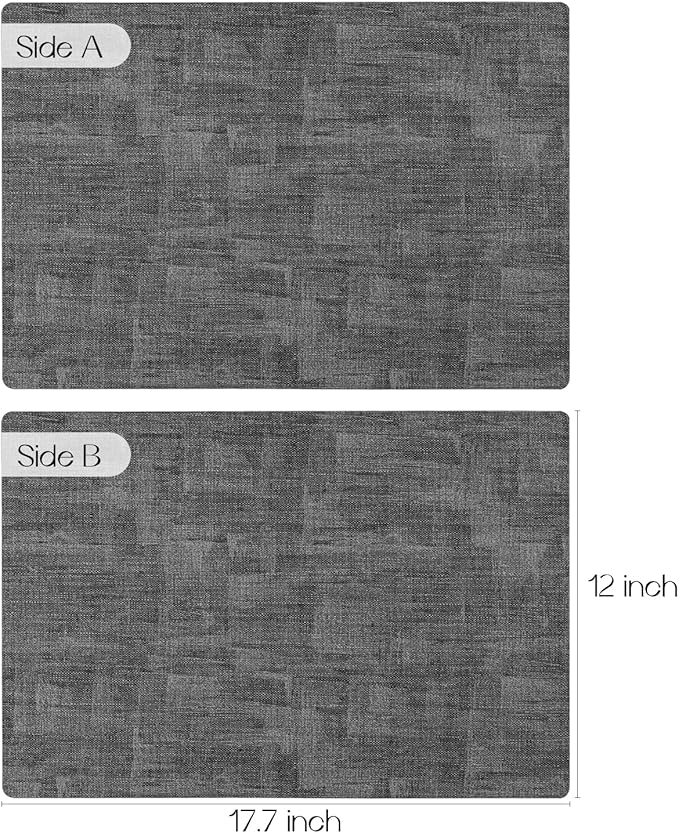 Romanstile Reversible Vinyl Placemats Set of 4, Faux Leather 100% Waterproof Oil-Proof Wipeable Place Mats, Heat Resistant Dual Sided Table Mats for Kitchen/Dining/Party (Dark Gray, 12 x 17 Inch)