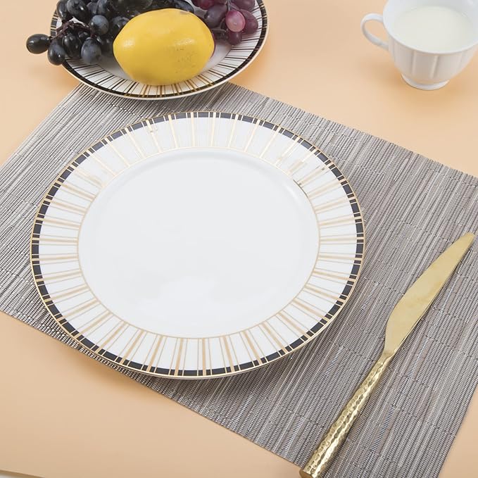 Sliver Placemats Set of 8 - Easy Clean Modern Durable Washable Vinyl Place Mats - Heat Resistant Placemats for Kitchen Table - PVC Table Mats for Dining Table (Sliver, 8)