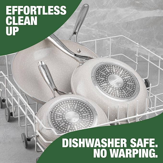 Granitestone 3pc Non Stick Frying Pans Set, 8,10,12 inch Ceramic Frying Pan Skillet Set, Non Toxic Frying pans Nonstick for Cooking, Induction Ready, PFAS & PFOA Free, Oven & Dishwasher Safe - Beige