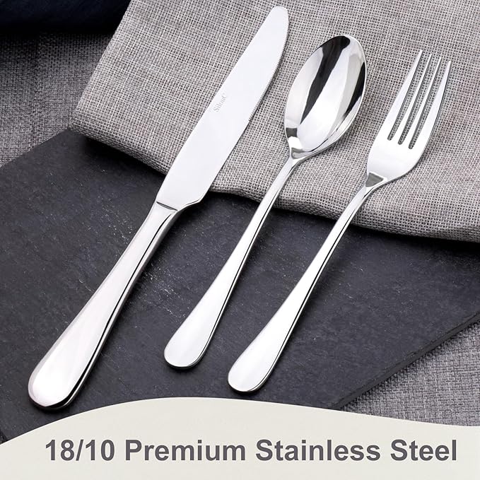Silverware Set, 30-Piece Flatware Cutlery Set Service for 6, Modern Heavy Duty Design, 18/10 Stainless Steel Utensils, Dishwasher Safe