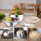 P&P CHEF 4-In-1 Stainless Steel Colander with Bowl Set, Rotatable Strainers for Kitchen, Fruit Cleaner, Washing Fruit & Draining Pasta, Mixing Bowl and Lid with Grater for Salad, Khaki