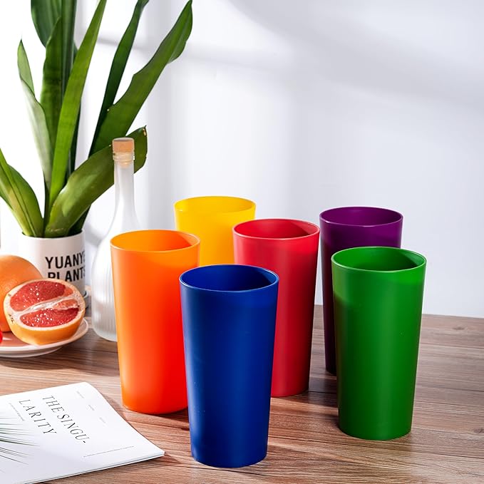 26-ounce Plastic Drinking Glasses Stackable Tumblers Water Cups Mixed Drinkware, set of 6 Mixed Color Reusable Shatter-resistant Dishwasher Safe