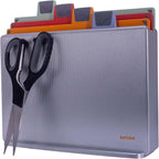 4-Piece Non-Toxic Cutting Board Set with Premium Scissors and Holder (Tall Silver)