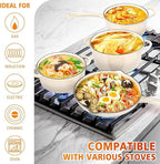 Hisencn Enameled Cast Iron Cookware Set - 7 Piece Dutch Ovens Set, Sauce Pan, Skillet, 3 Lids, Pots and Pans Set, Ceramic Coated Cast Iron, Heavy Duty, Gas/Induction Compatible, PFA Free