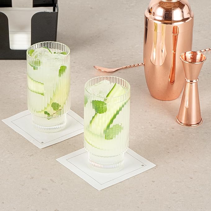 Restaurantware-Vetri 10 Ounce Highball Glasses, 24 Ribbed Drinking Glasses - No-Lead, Dishwashable, Clear Glass Tumblers For Scotch, For Drinking Liquor, Cocktail, Bourbon, Cognac, And More