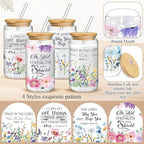 Mumufy 4 Pcs Christian Gifts for Women Set Bible Verse 16oz Glass Tumblers with Straw, Inspirational Prayer Affirmation Cups, Religious & Spiritual Gift for Mom Wife Sister or Friends for Christmas
