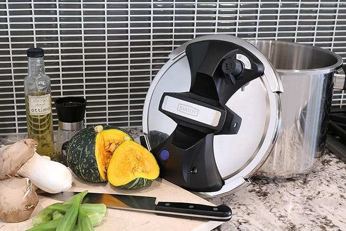 Barton Pressure Cooker Stovetop Turbo 8 Quart with Easy-Lock Lid 18/8-Stainless Steel 8QT, Recipe Book Fast Cooking Stove