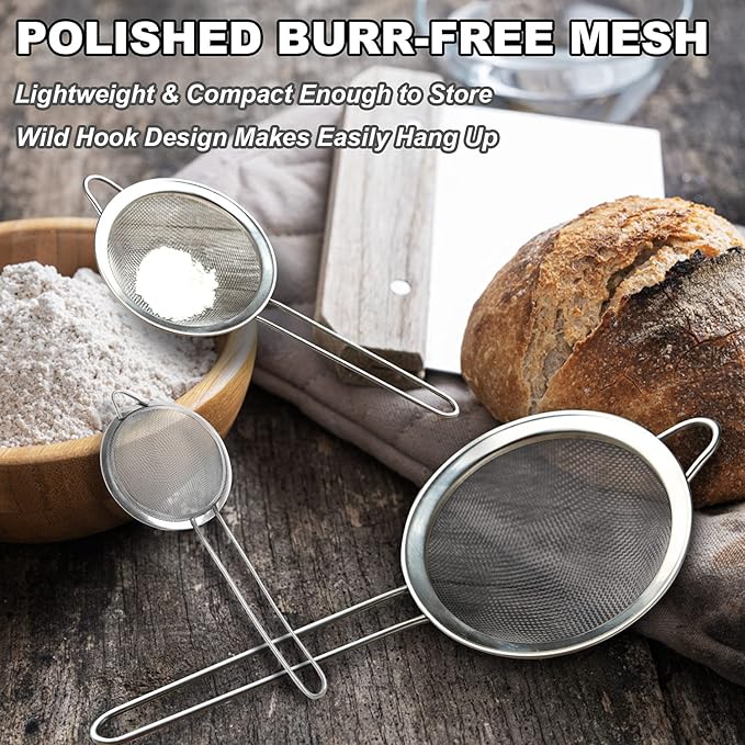 Anaeat Fine Mesh Strainers - Premium Stainless Steel Colander Sieve Sifters, with Durable Mesh and Sturdy Handle, Excellent for Sifting Dry ingredients, Flour, Pastas, Rice, Tea (5.5")