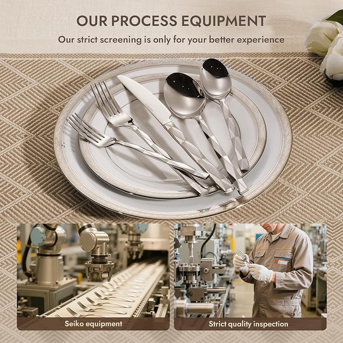 KINGSTONE Silverware Set, Luxury 40 Piece Flatware Set for 8, 18/10 Stainless Steel Cutlery Set with Diamond Cut Pattern for Kitchen, Home, Wedding, Party, Mirror Polished and Dishwasher Safe