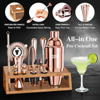 IOV Cocktail Shaker Set Bartender Kit with Stand | Bar Set Drink Mixer Set Includes Martini Shaker, Jigger, Strainer, Mixing Spoon, Muddler, Recipe Book | Home Bar Accessories Gift Set (Rose Gold)