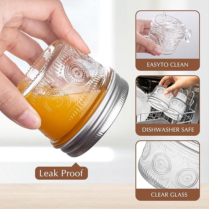 Amzcku 4 oz Glass Mason Jars with Regular Mouth Lids - 24-Pack Glass Canning Jars for Storage, Overnight Oats, Jam, Jelly, Honey, Beans, Spices, Wedding Favors, Shower Favors