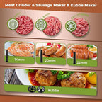 Electric Meat Grinder 3200W Heavy Duty Commercial Meat Grinders, Sausage Stuffer, Kubbe Kit with 2 Cutting Blades, 3 Grinding Plates, 3 Sausage Tubes, Metal Gearbox Meat Grinder for Home Use