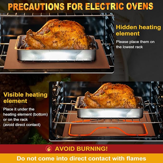 2 Pack Oven Liners for Bottom of Oven, 17"x25" Heavy Duty Non-Stick Oven Liner Mat, Reusable Heat Resistant Grill & Baking Mat, BPA/PFOA Free Roaster Liners, Fits Electric, Gas, Toaster Ovens (Copper)