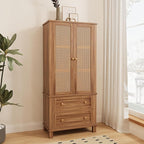 Garvee Pantry Cabinet, 72" Kitchen Pantry Storage Cabinet, Modern Farmhouse Kitchen Cupboard with Large Drawer, 2 Cabinets, 4 Adjustable Shelves, Freestanding Rattan Hutch for Dining Room Living Room
