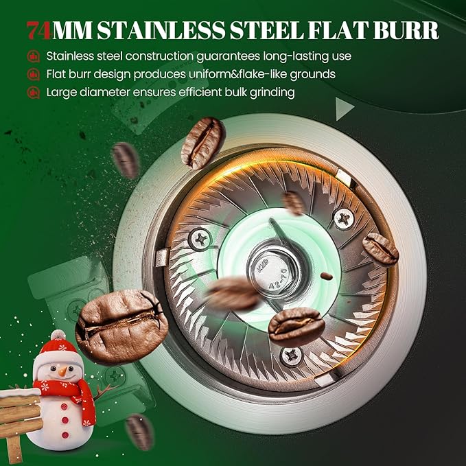 Huanyu Professional Coffee Grinder with 74mm Flat Burr 53ounce Bean Hopper 15 Infinite Grinding Settings Electric Coffee Grinder with Touching Screen Black