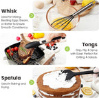 Large Cooking Utensils Set, 35 Pcs Kitchen Utensils Set with Holder, Silicone Spatula Set with Stainless Steel Handle, Whisk, Basting Brush, Kitchen Gadgets for Nonstick Cookware (Black)