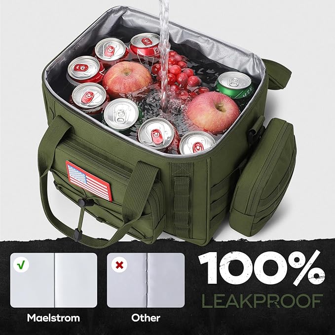 Maelstrom Large Tactical Lunch Box for Men,Insulated Lunch Bag, Leakproof Soft Cooler Bags with Detachable MOLLE Bag,Durable Lunch Tote for Adult Women Work,Picnic,30 Cans/20 L, Army Green