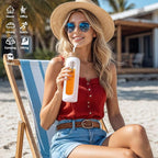 Kodrine Water Bottle with Straw, 24 oz Glass water Bottle with 2 Lids Bamboo Straw Lid and Spout Lid with Handle, 32 oz Clear Water Bottle Glass for Sports Travel, Waterbottle with Time Marker