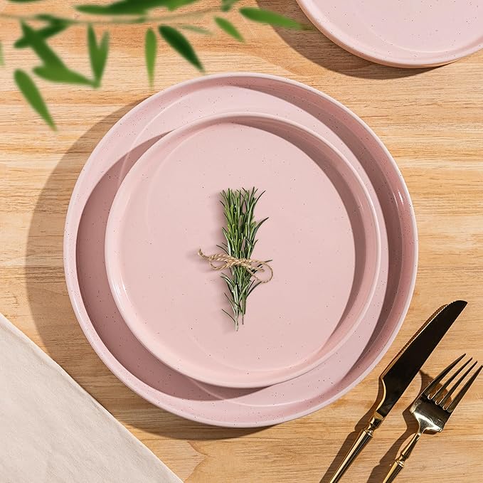 AmorArc Ceramic Dinner Plates Set of 6, 10.25 Inch Stoneware Plates for Kitchen,Modern Flat Dinnerware Dishes Set,Microwave& Dishwasher Safe, Scratch Resistant-Pink