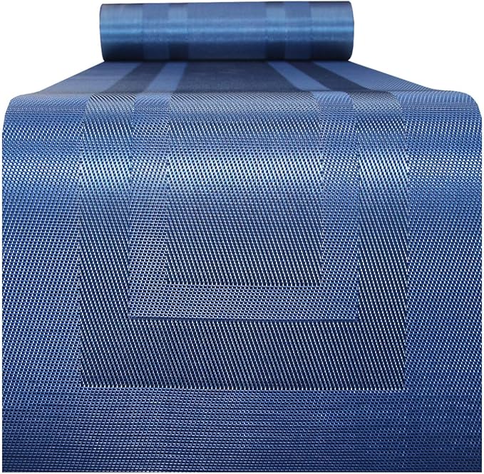 PIGCHCY Placemats with Matching Table Runner,Heat Resistant Vinyl Woven Washable Table mats Sets (6 Placemats+1 Table Runner,Navy Blue)