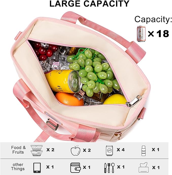 Weitars Insulated Lunch Bag for Men Women,Leak Proof Lunch Box for Work,Extra Large Lunch Tote Bag With Removable Shoulder Strap with Side Pockets,Reusable Lunch Bag For Picnic Hiking