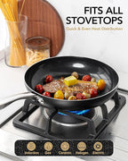 MICHELANGELO Small Frying Pan - 8 Inch Frying Pan Nonstick with Lid, Non-Toxic Ceramic Pans with Stainless Steel Handle, Nonstick Skillet, Black