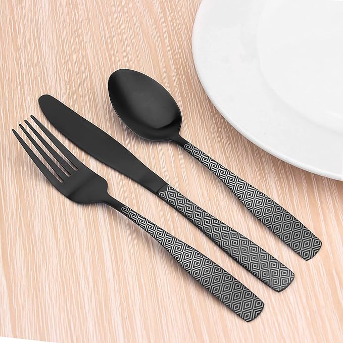 Matte Black Silverware Set, 20-Piece Stainless Steel Flatware Cutlery Set, Satin Finish Tableware Set Service for 4, Include Knife Fork Spoon, Dishwasher Safe