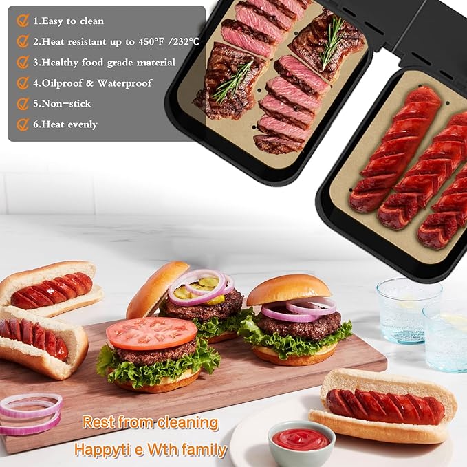 WMKGG Rectangular Air Fryer Parchment Paper, 200 PCS Disposable Perforated Air Fryer Liners with 2 Grilling Mat for Ninja DZ201 Foodi 6-in-1 8-qt. 2-Basket
