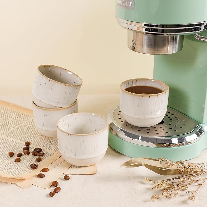 Ceramic Espresso Cups Set of 4, Double Walled Espresso Coffee Mugs for Nespresso Cups, Special glazed Demitasse Cups Expresso Coffee Cup for Espresso Machine (Speckled Off-White)