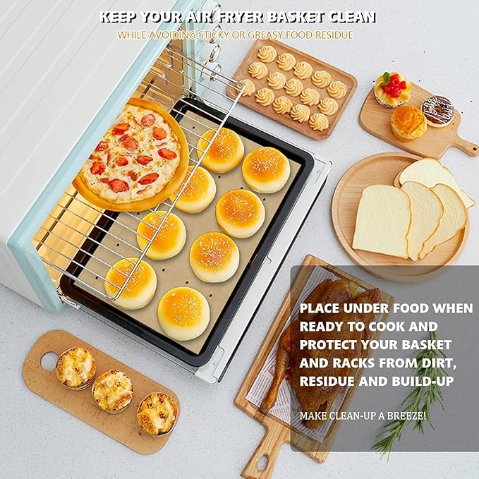WMKGG 200 PCS Unbleached Air Fryer Parchment Paper, 11 x 9 inch Perforated Rectangular Air Fryer Toaster Oven Disposable Liners for Cuisinart, Ninja Foodi, Breville, Gowise, Black Decker
