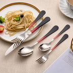 20-Piece Black Red Silverware Set 18/0 Stainless Steel Silverware Set Black Red Handle Cutlery Set Service for 4 Dinner Knives Forks Spoons Set Flatware Set Finish Dishwasher Safe