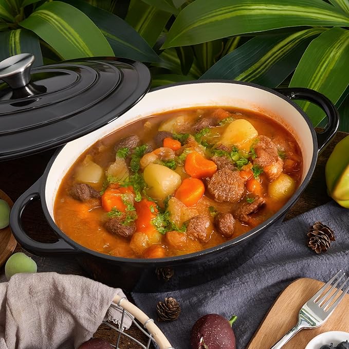 Oval Dutch Oven for Bread Baking, 4.5 Quart Non Stick Enameled Cast Iron Dutch Oven Pot with Lid, Oven Safe Oval Casserole with Lid up to 500°F for Baking, Braising, Stews, Roasting (Black)