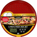 casaWare 2pc 12-inch Ultimate Pizza Pan Set, Nonstick, Ceramic Coated, (1) Solid, (1) Perforated (Red Granite)