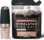 Willow & Everett Electric Salt and Pepper Grinder Set - Battery-Operated, Automatic Salt and Pepper Shakers - Black and Stainless Steel Gravity Electric Salt Grinder & Pepper Mill for Seasoning