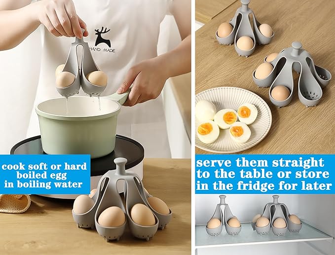 Egg Poacher,Egg Cooker for Making Soft or Hard Boiled Eggs,Poached Egg Brackets for Easy Cooking (4 egg)