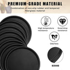 Zopeal 8 Pieces Black Round Restaurant Serving Tray, Plastic Non Slip Surface Food Meals Server Tray with Raised Edges for Home, Kitchen, Restaurant, Cafeteria, Bar (11",16")