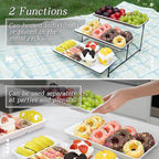 3 Tier Serving Tray for Party 14" White Reusable Dessert Table Display Set Black Metal Cupcake Stand Cookie Serving Platter for Serving Food Party Collapsible Sturdier Fruit Tiered Tray Stand Sturdier