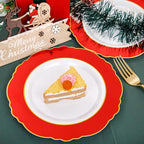 WDF 60pcs Red Plastic 4th of July Plates Gold Rim - 10.25inch Red Dinner Plates Disposable Plates Table Decor for 4th of July