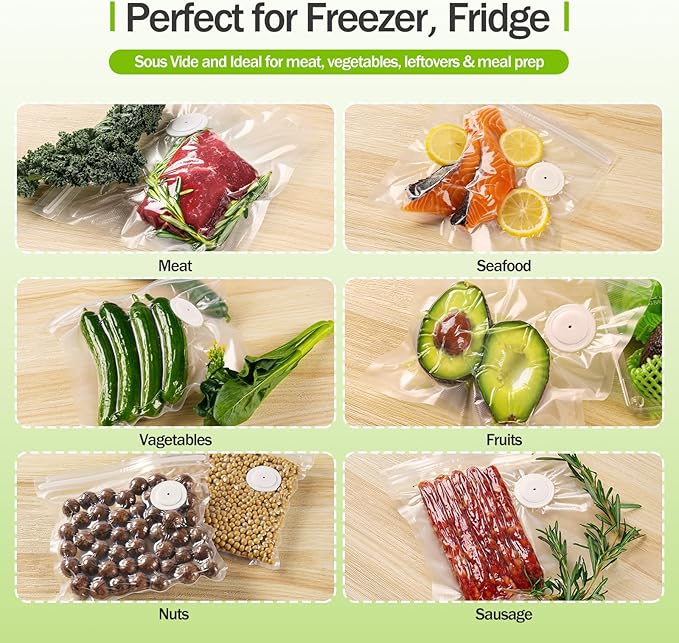 Vacuum Sealer Bags for Food, BPA-Free Food Storage Bags, Freezer, Microwave – Odor-Resistant, Leak-Proof – Compatible with Auletor Mason Jar Vacuum Sealers (10PCS)