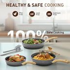 DishDelight Induction Pots and Pans Set, 12 Piece Nonstick Cookware, Granite Cooking Set with Frying Pans, Gray