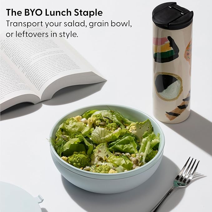 W&P Porter Bowl Lunch Container w/ Protective Non-slip Exterior, Blush 1 Liter | Lid & Snap-tight Silicone Strap | Food Storage, Bento Box, Meal Prep | BPA-Free Ceramic