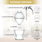 Stainless Steel Shaft, Glass Honey Dispenser, Chrome-Plated ABS Lid – No Drip Glass with Stand – 8 oz Honey Jar – Honeycomb Design Container – Honey Pot for Honey, Maple Syrup