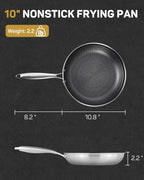 Stainless Steel Nonstick Frying Pan, Hybrid Ceramic 10-Inch Frying Pan, Stay-Cool Handle, PFAS & PFOA PTFE Free, Dishwasher & Oven Safe, Scratch-Resistant, Compatible with Induction & All Cooktops