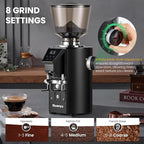 Huanyu Commercial Coffee Grinder - Touchscreen Control, 8 Grind Settings, 64mm Flat Burr, Dual Dosing Modes for Coffee Shops