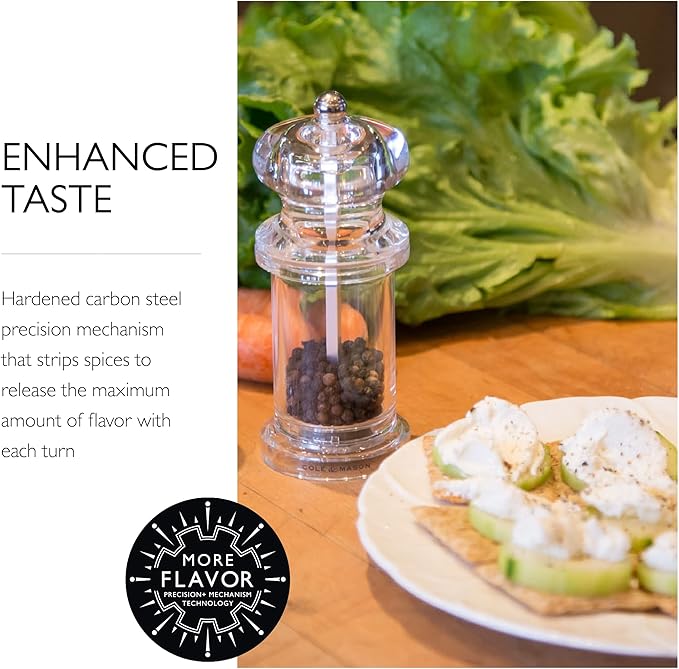 COLE & MASON 505 Salt and Pepper Grinder Set - Clear Acrylic Mills Includes Precision Mechanisms and Premium Sea Salt and Peppercorns