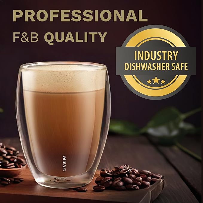 Creano Premium Double-Walled Drinking Glasses 12.5oz / 400 ml - Set of 6 - Professional Quality - 100% Dishwasher Safe (2x 12.5oz)